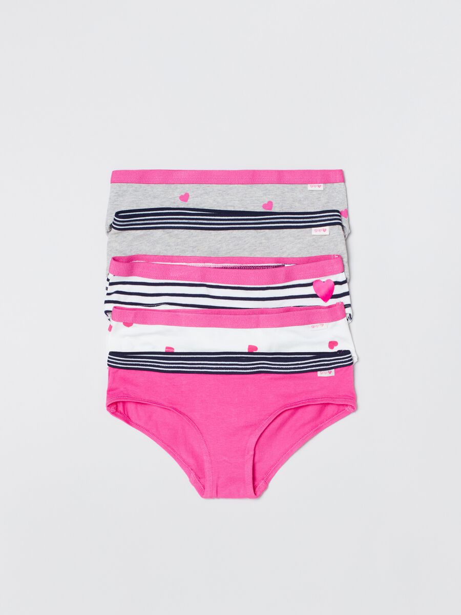 Five-pack briefs with hearts and stripes print Girl_0