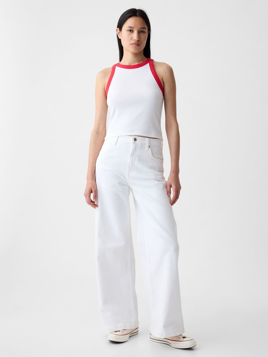 Tank top crop a costine con scollo halter Donna_0