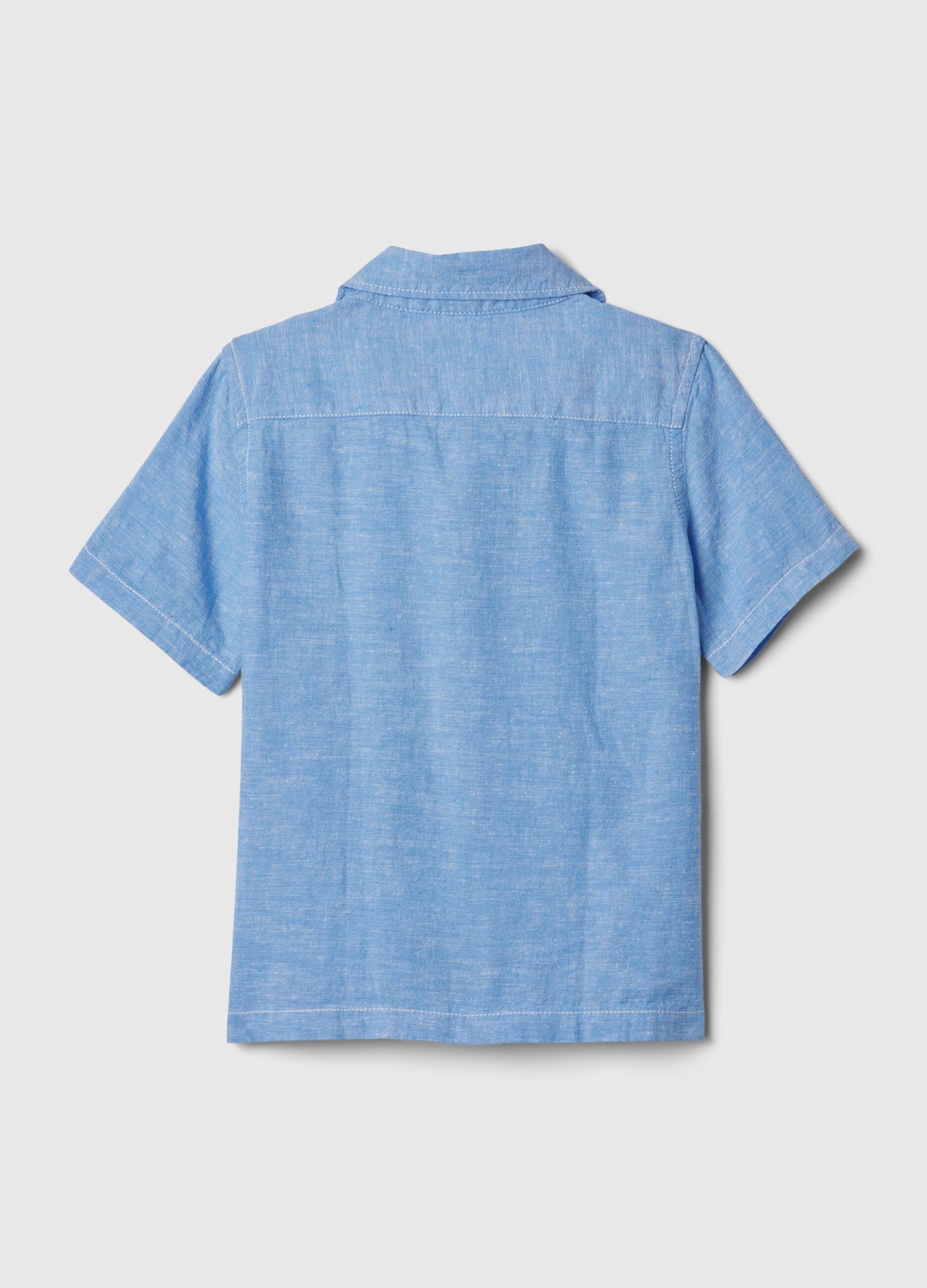Camicia in lino e viscosa con tasca e ricamo_1