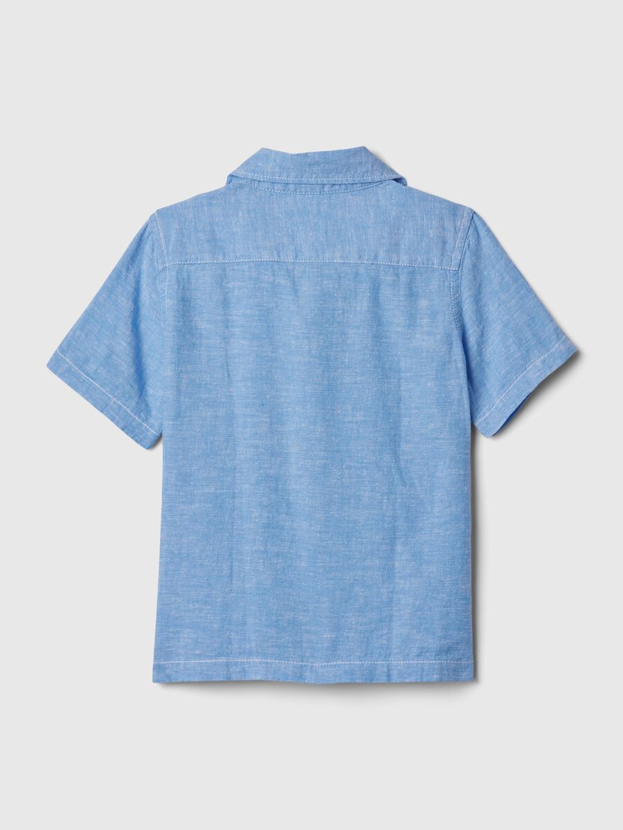 Camicia in lino e viscosa con tasca e ricamo Bimbo_1