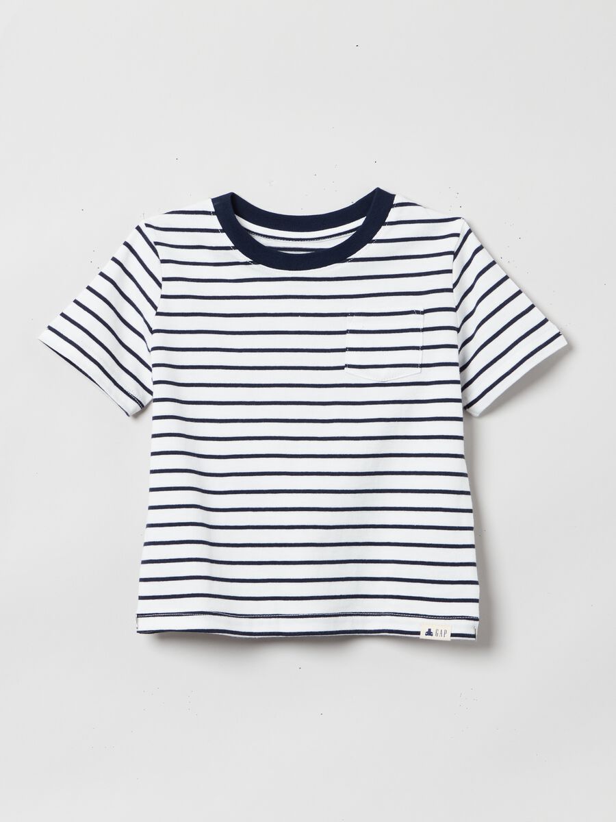 Striped cotton T-shirt with pocket Toddler Boy_0