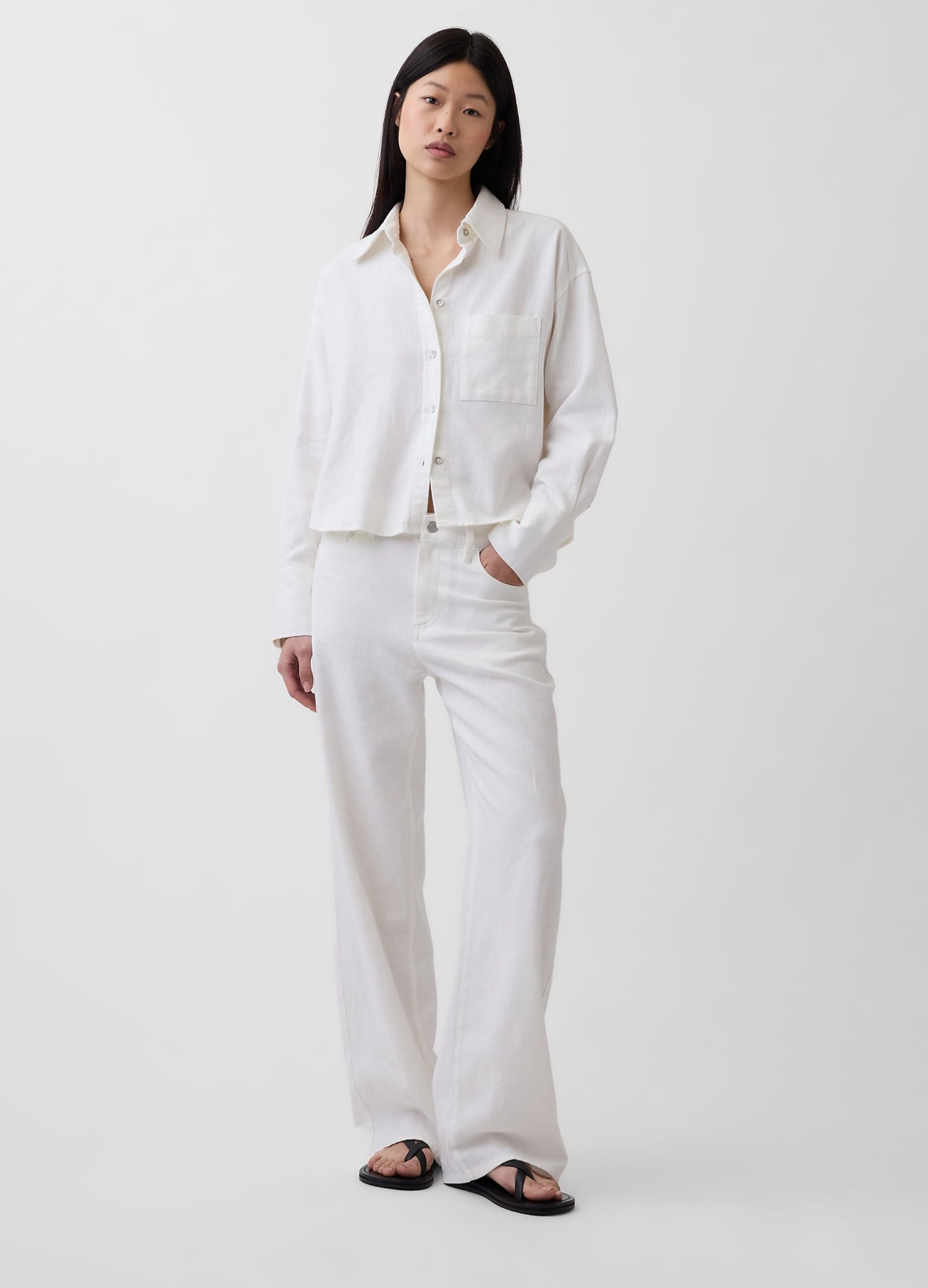 Pantaloni wide leg in misto lino e cotone