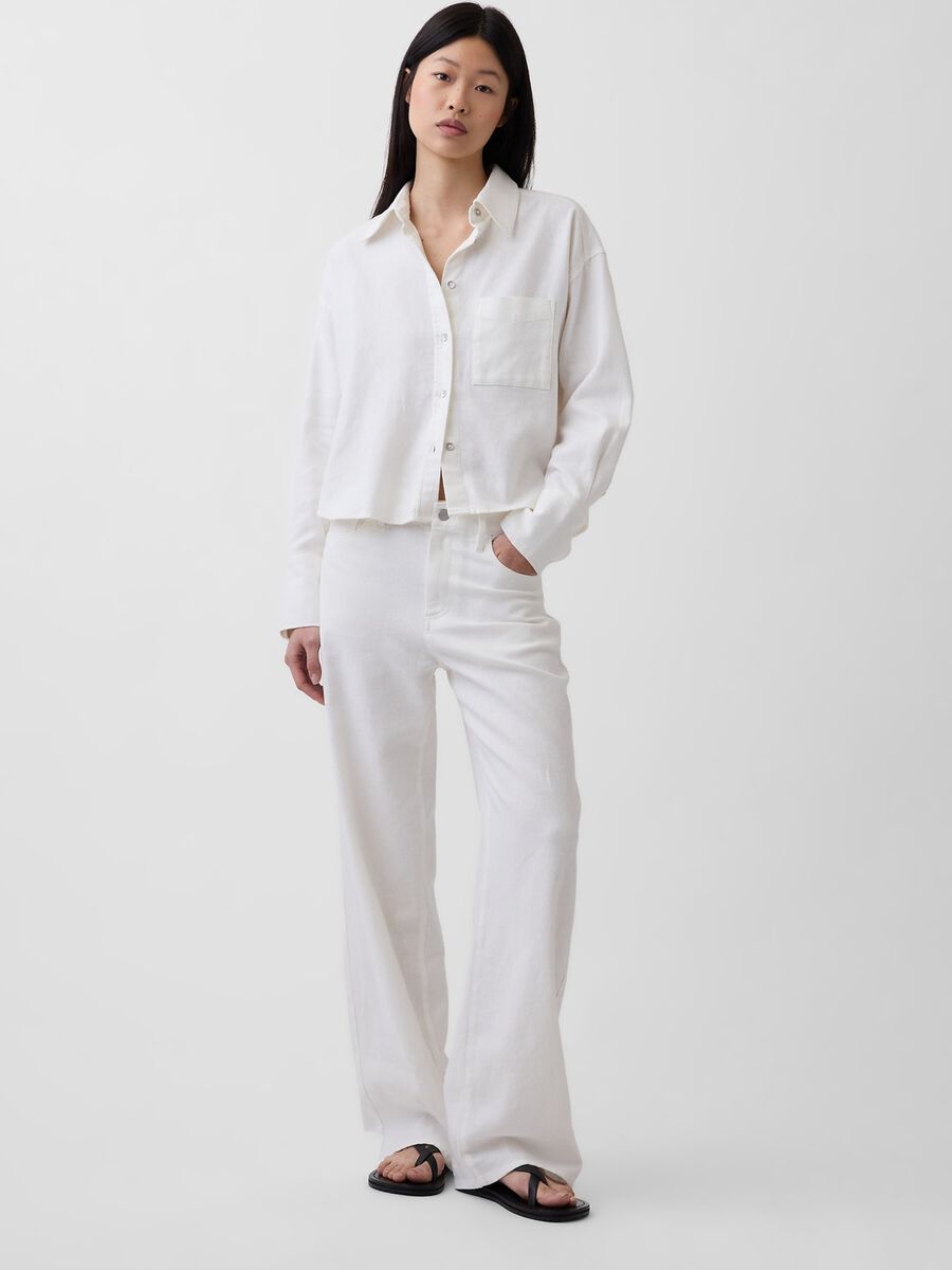Pantaloni wide leg in misto lino e cotone Donna_0