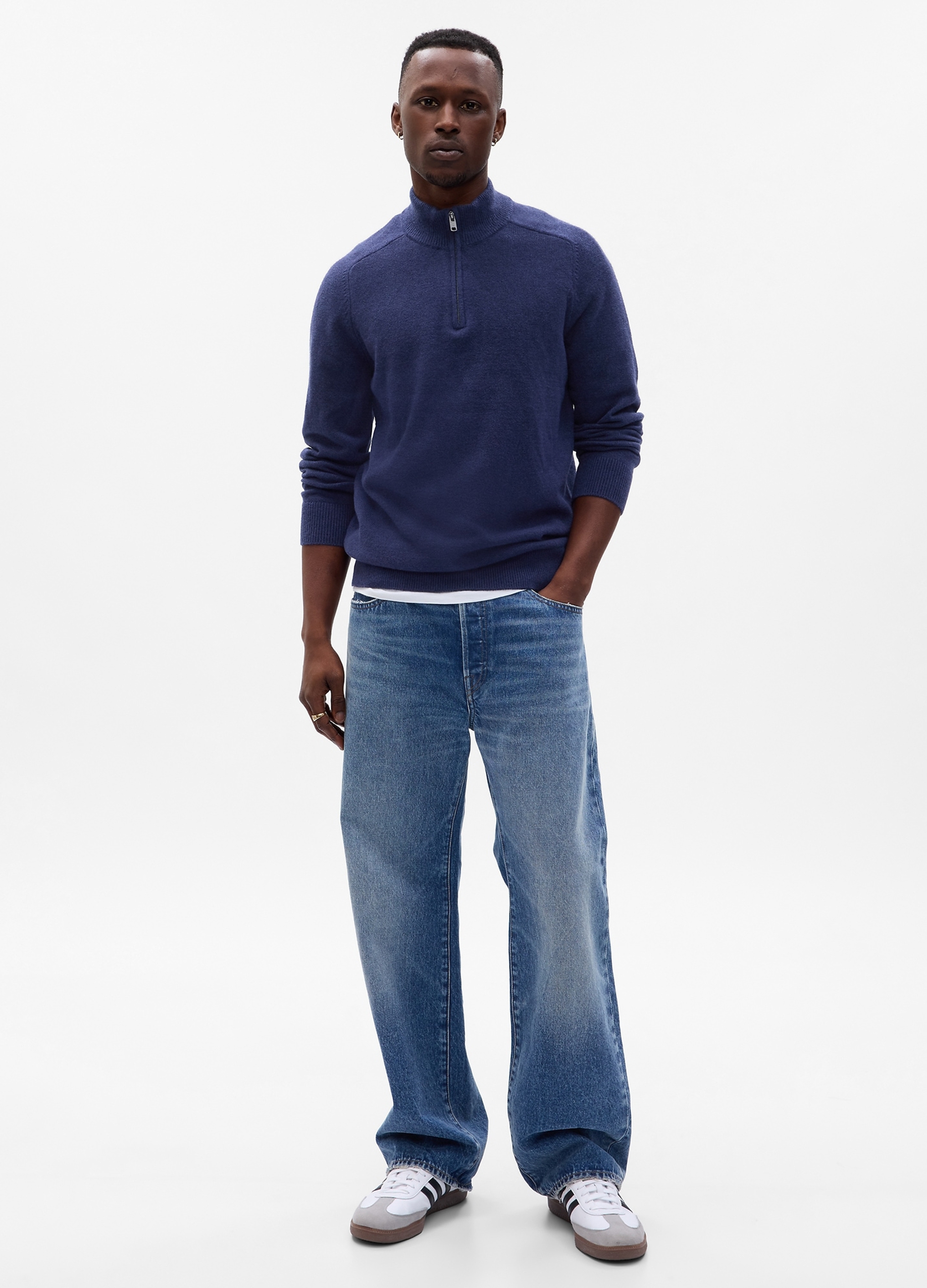 GAP - Pullover half-zip mock neck, Uomo, Blu Bluette, Taglia S