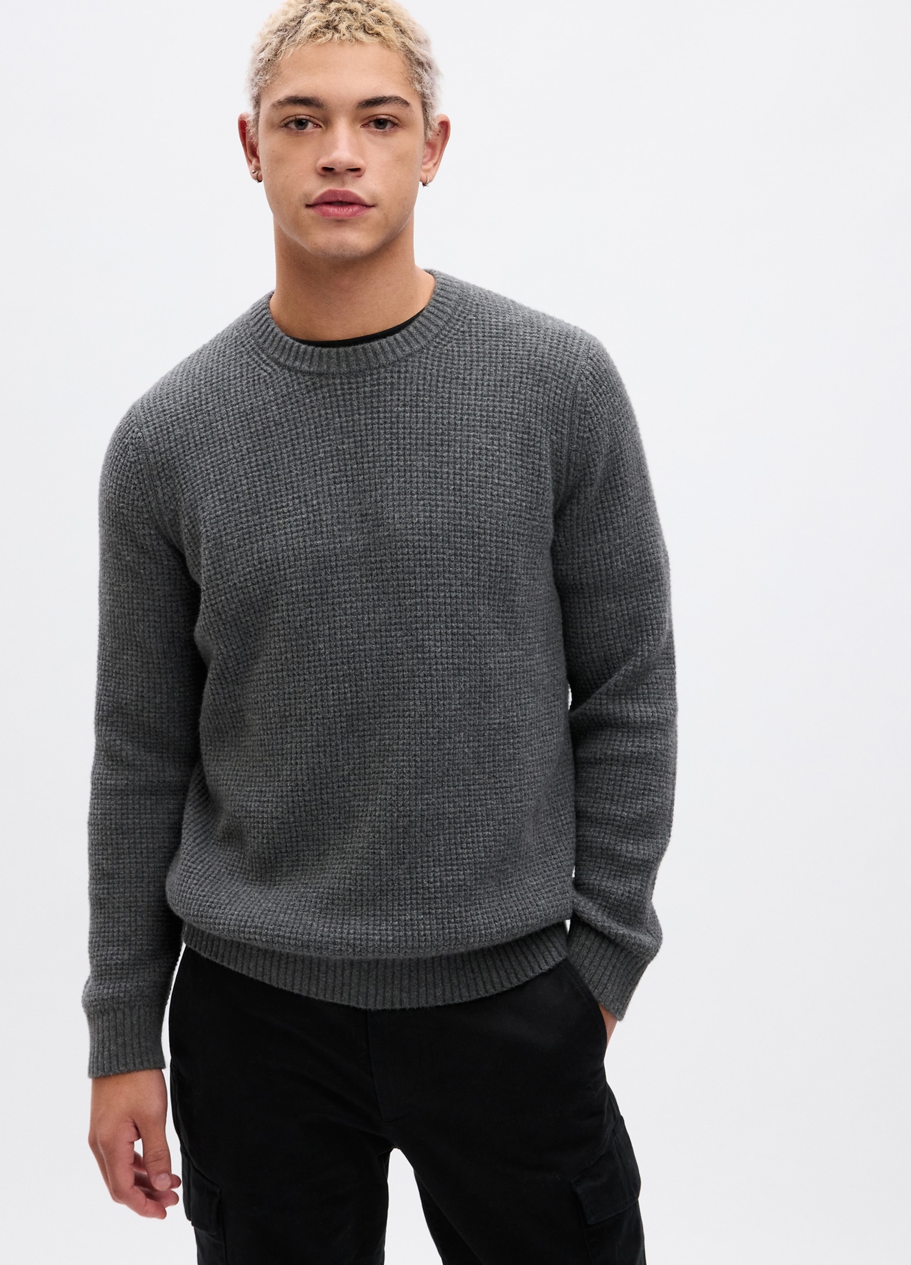 GAP - Pullover con scollo rotondo, Uomo, Grigio melange, Taglia L