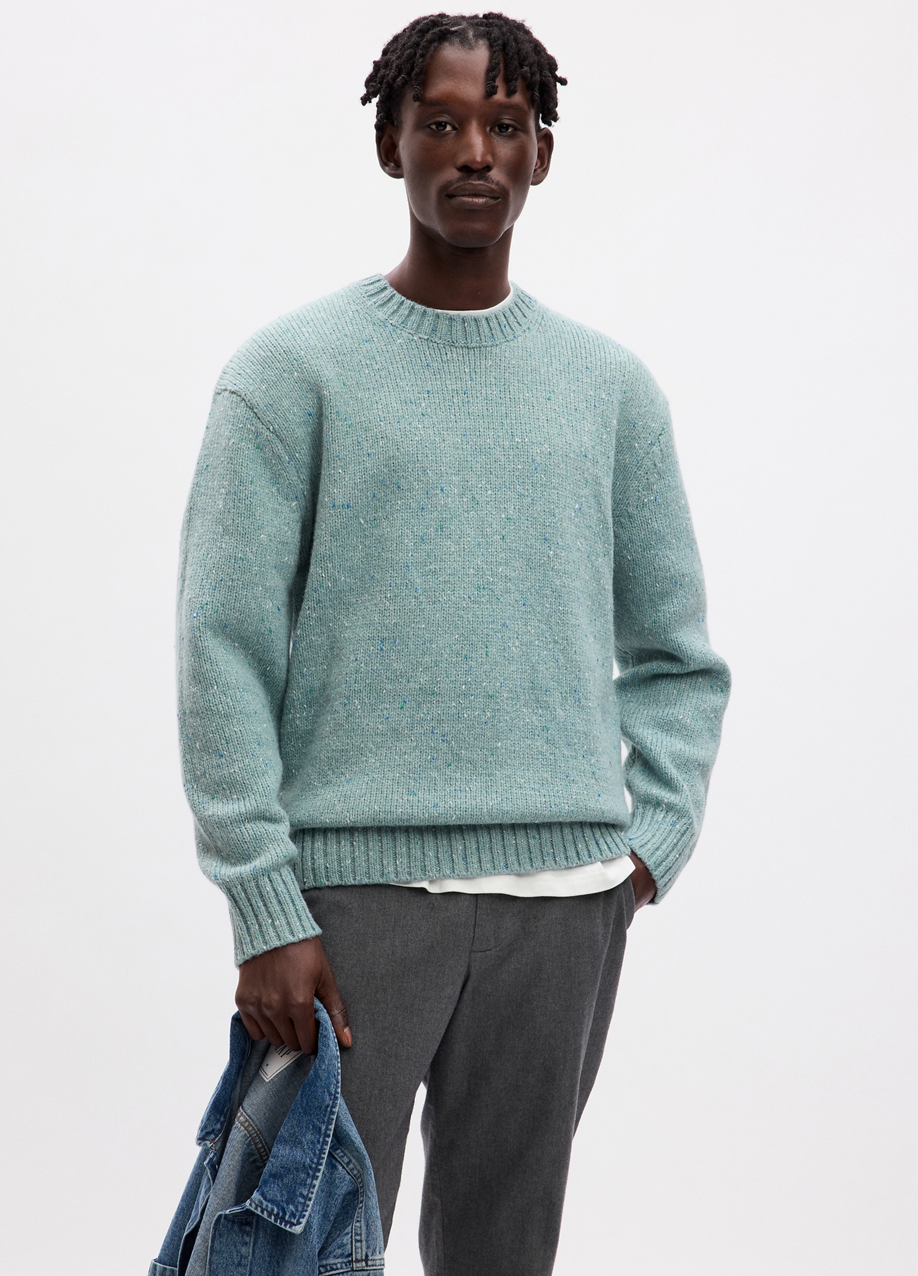 GAP - Pullover girocollo con effetto mouline, Uomo, Azzurro acquamarina, Taglia L