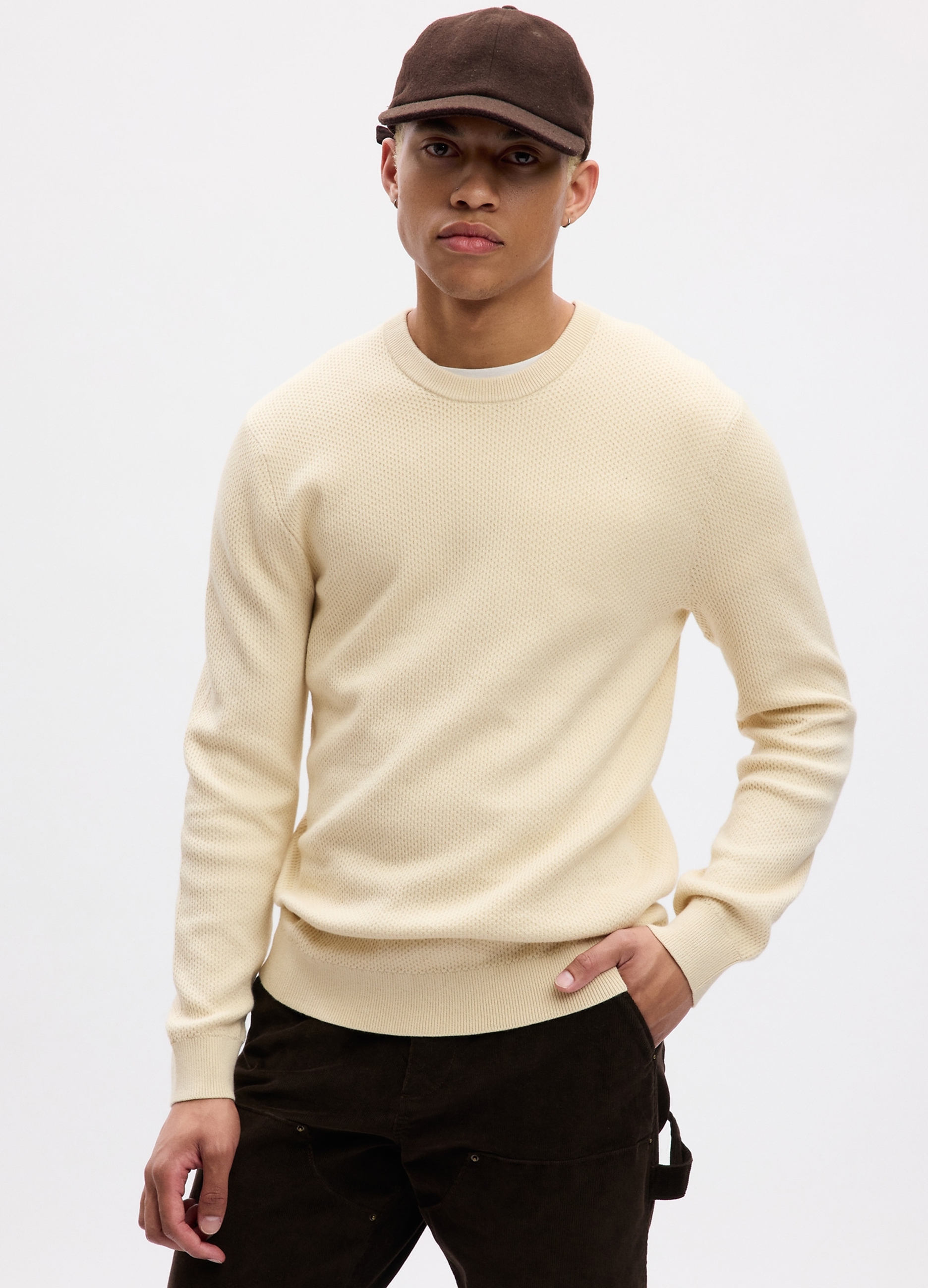 GAP - Pullover con lavorazione a punto riso, Uomo, Bianco avorio, Taglia M
