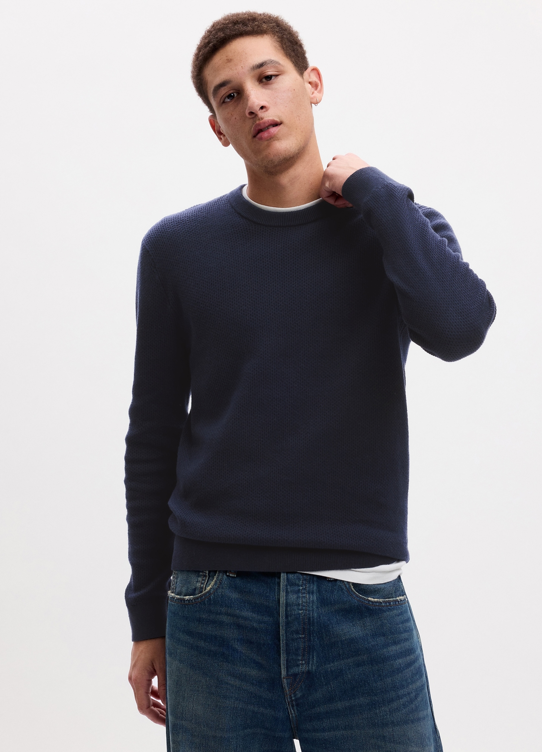 GAP - Pullover con lavorazione a punto riso, Uomo, Blu scuro, Taglia M