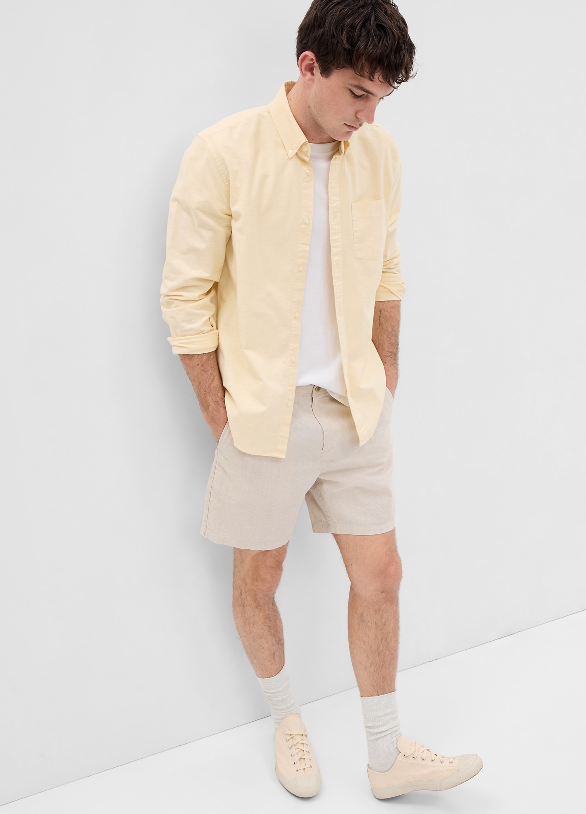 GAP - Bermuda in lino e cotone, Uomo, Beige chiaro, Taglia M