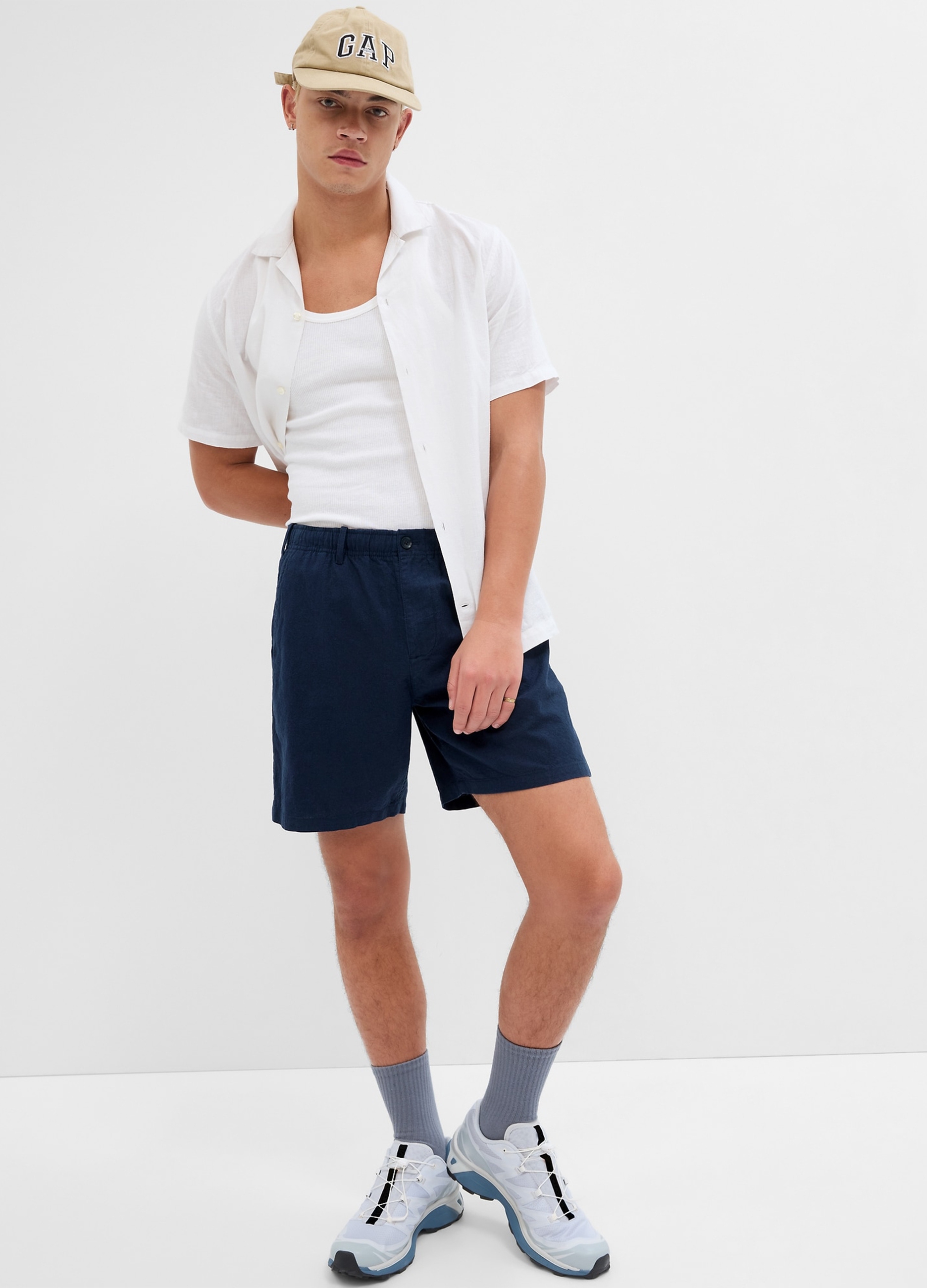 GAP - Shorts in lino e cotone, Uomo, Blu navy, Taglia M